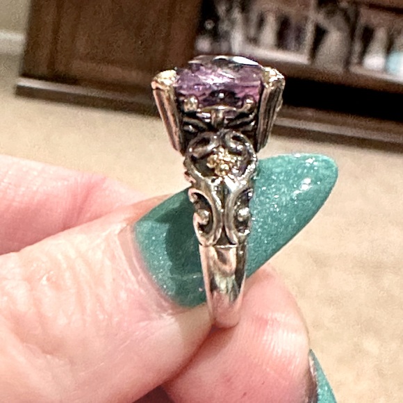 Sterling Silver 14k Yellow Gold Amethyst Fashion Ring - Picture 2 of 8
